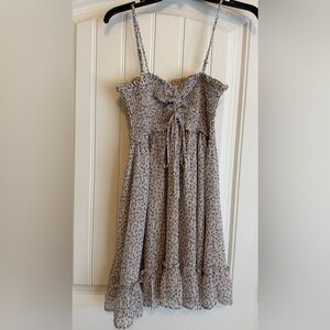 Dress Forum Cream Floral Smocked Mini Dress with Blue Print